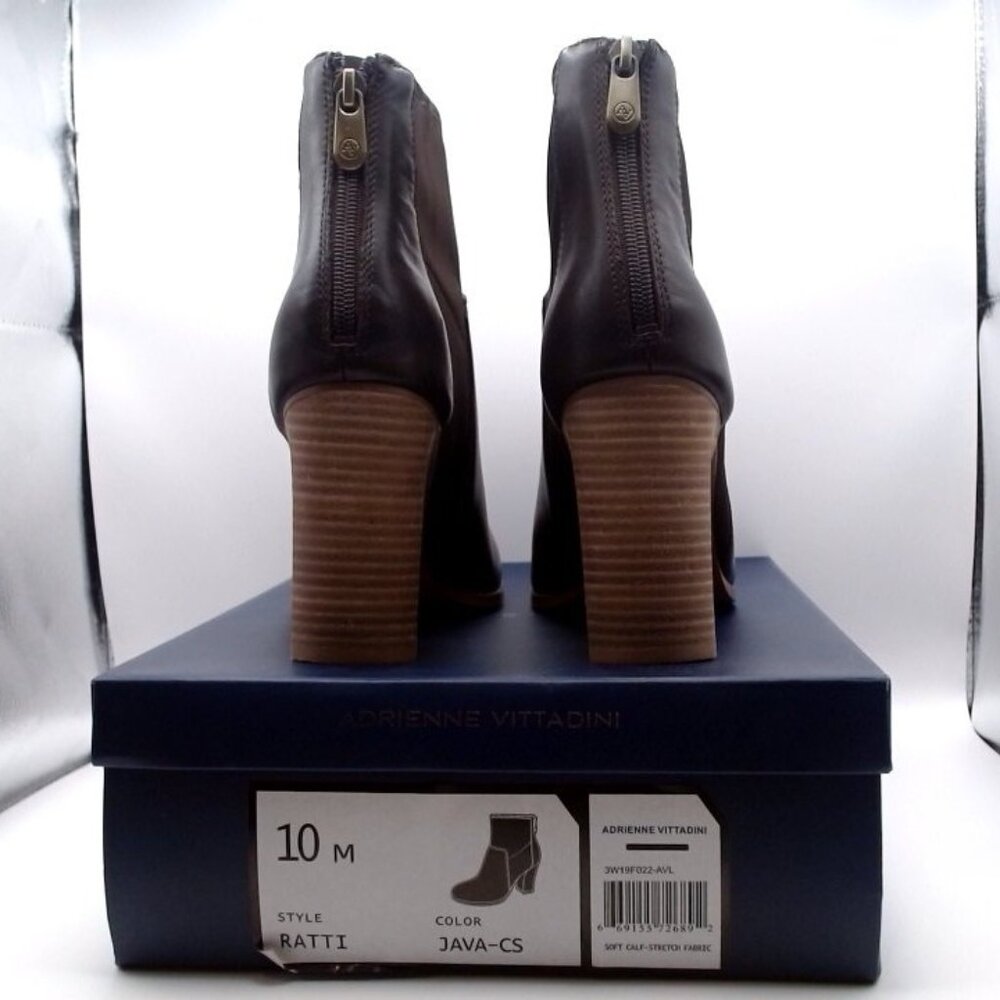 Adrienne Vittadini “Ratti” Brown Leather Ankle Boots – Block Heel‎ NIB 10M
